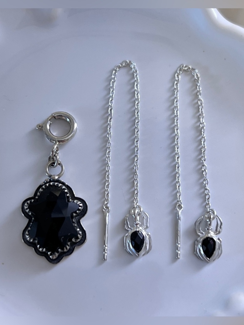 Krush Kandy Sterling Silver 925 Onyx Halloween theme Earrings and Pendant charm - Picture 8 of 11